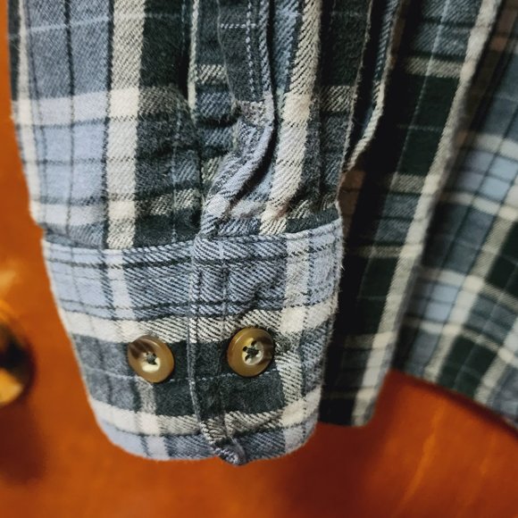 Men's 2X Open Trails Blue/Black Plaid Flannel Long Sleeve Button Down Shirt - Picture 5 of 9